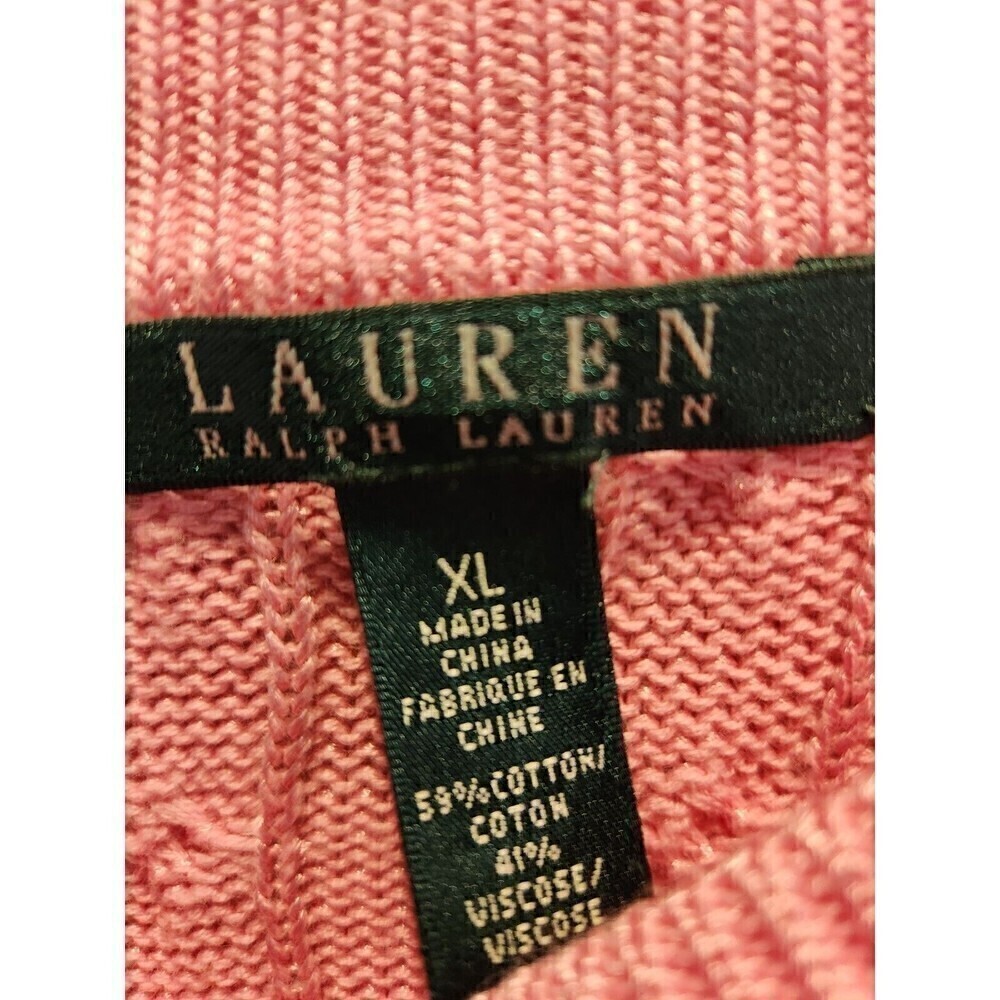 Lauren Ralph Lauren Womens Cable Knit Sweater Barbie Pink Long Sleeve Sz XL - Picture 5 of 8